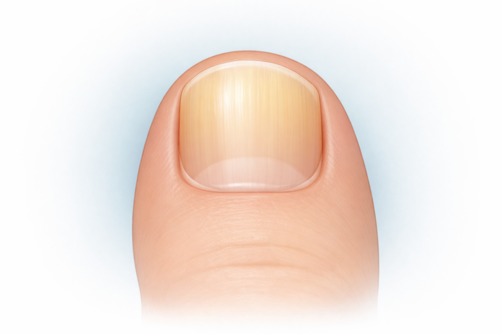 Thickened toenail showing mild nail thickening with smooth surface