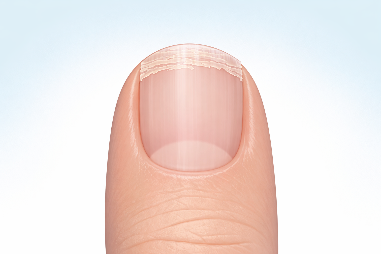 Brittle nails splitting and peeling at the tip with mild dryness