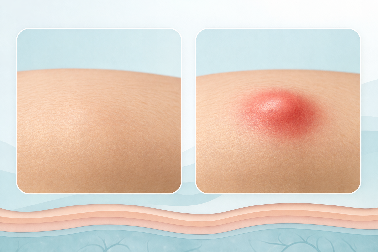 Early stage abscess showing a small swollen red bump on the skin without visible pus