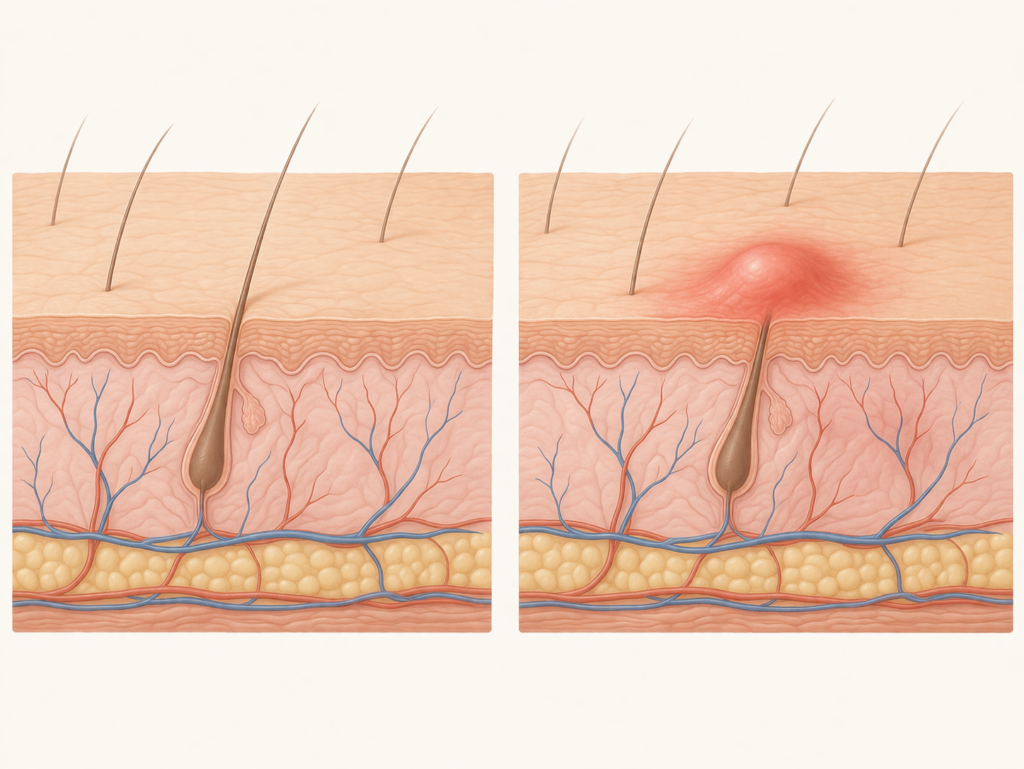 Boils on skin early stage showing a small red swollen bump