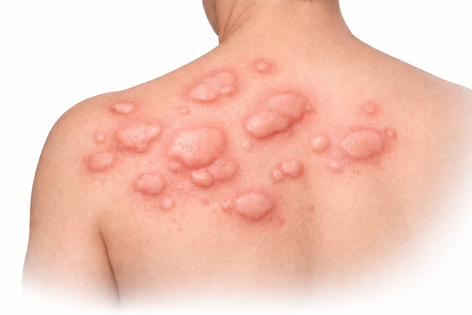 Raised red itchy welts on skin showing hives urticaria medical illustration