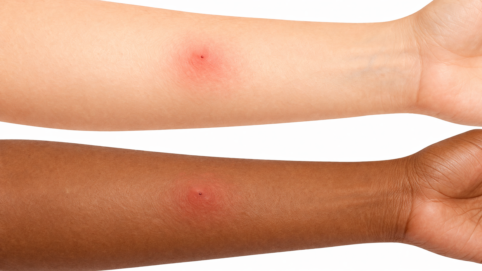 Mild infected insect bite with redness and swelling on skin