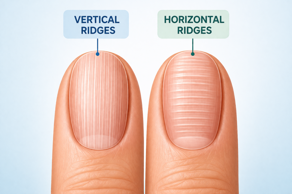 ridged nails showing vertical and horizontal ridges comparison